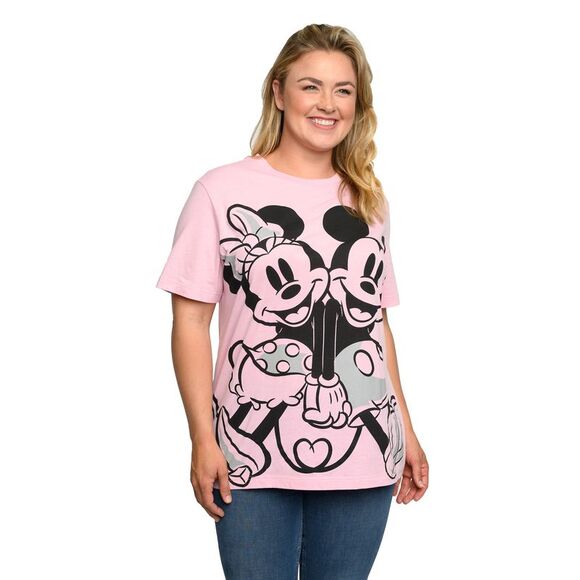 New Disney Plus Size Women's Mickey & Minnie Mouse T-Shirt Pink Back To Back - Picture 3 of 6